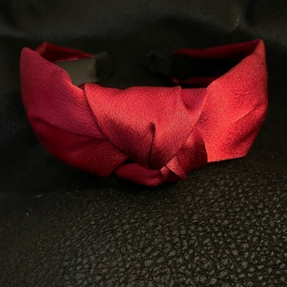 RUBY Red Sateen Shimmer Knotted Headband. - Picture 7 of 7